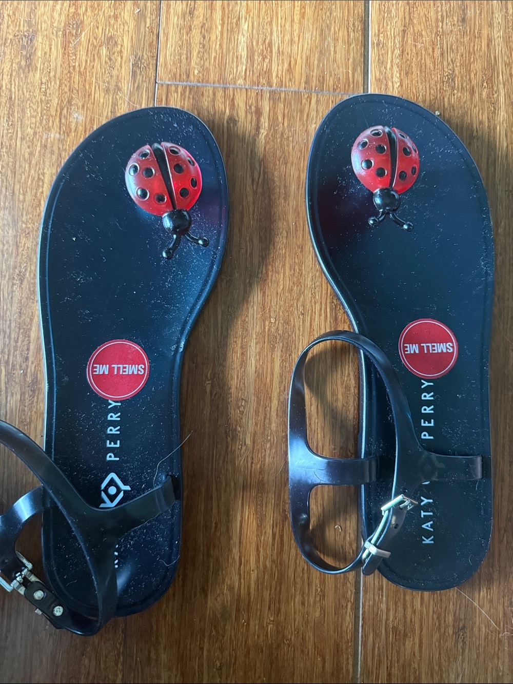 Katy Perry Collections Black Geli Sandals with Red Ladybug Accent